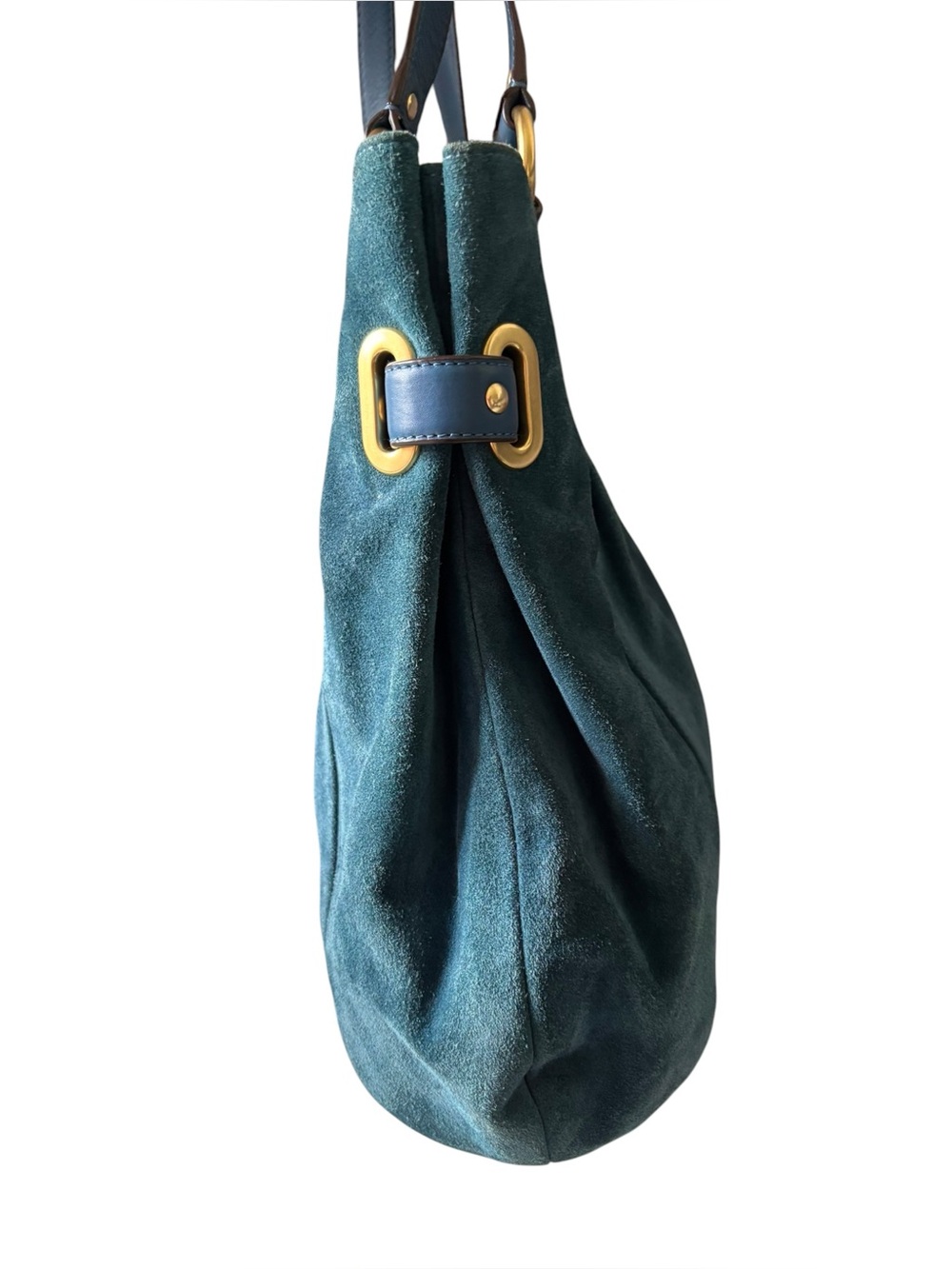 39) Coach Collette Suede Leather Tote Bag in Teal Green - Picture 4 of 7
